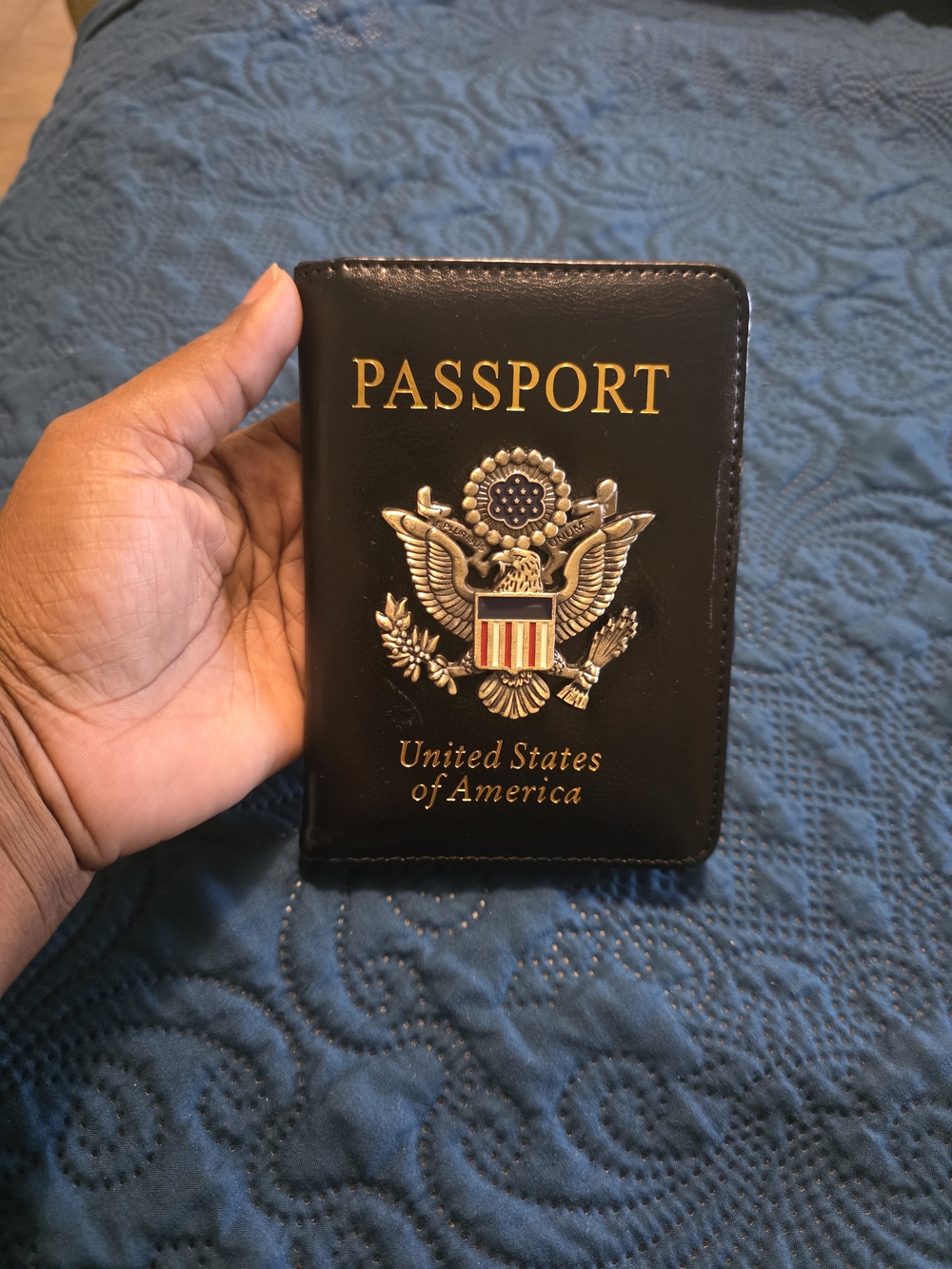 Passport Cover Holder - Black with Gold Emblem